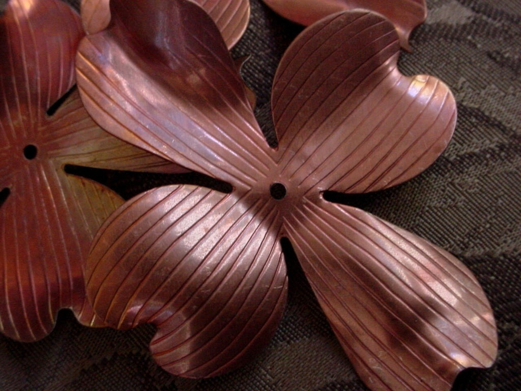2pc Very Vintage 75mm 3 Inch Dogwood Flower Leaf Petal Large Cross Shape Focal Jewelry Finding Copper Plated Steel Metal Mixed Media W5 __etsy:799702777