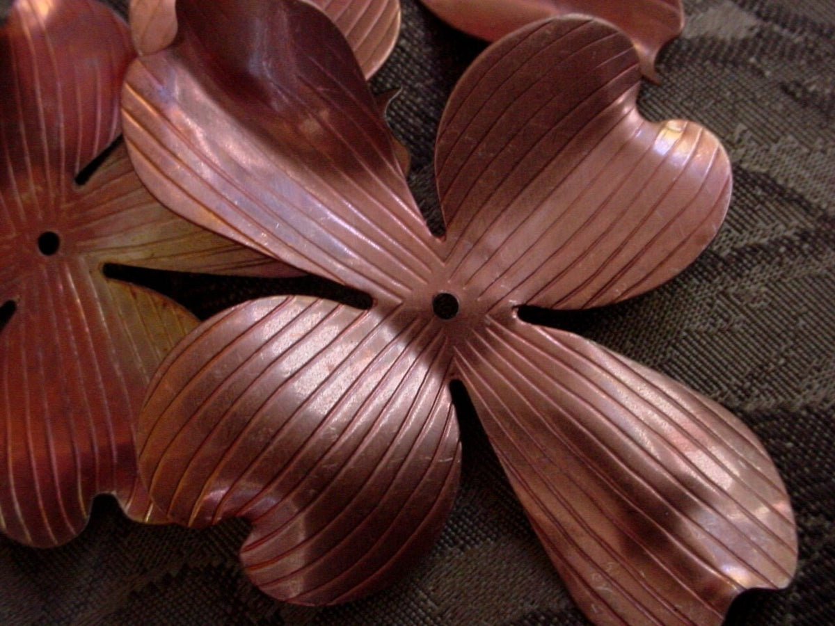 2pc Very Vintage 75mm 3 Inch Dogwood Flower Leaf Petal Large Cross Shape Focal Jewelry Finding Copper Plated Steel Metal Mixed Media W5 __etsy:799702777