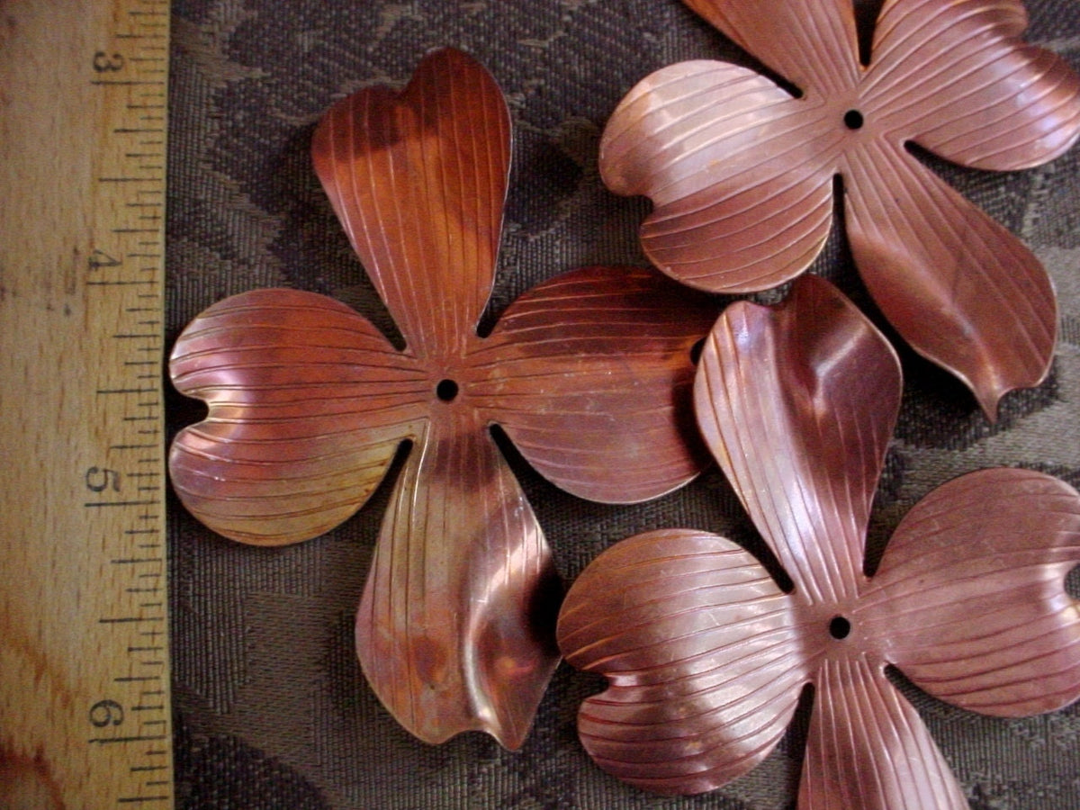 2pc Very Vintage 75mm 3 Inch Dogwood Flower Leaf Petal Large Cross Shape Focal Jewelry Finding Copper Plated Steel Metal Mixed Media W5 __etsy:799933022