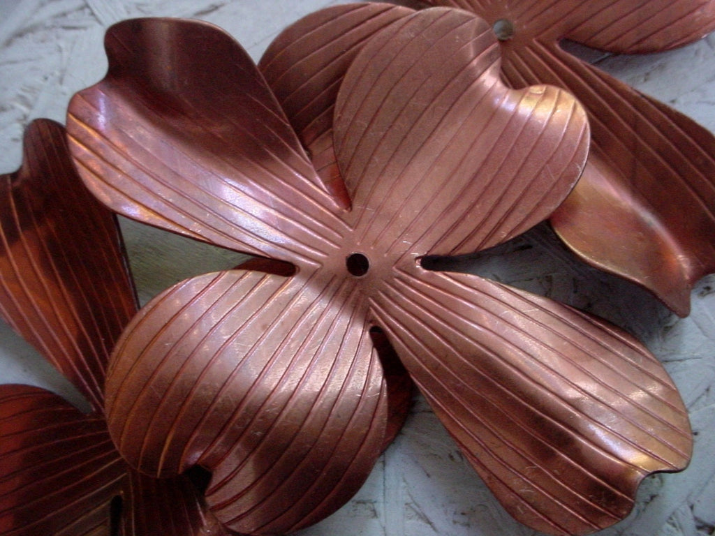 2pc Very Vintage 75mm 3 Inch Dogwood Flower Leaf Petal Large Cross Shape Focal Jewelry Finding Copper Plated Steel Metal Mixed Media W5 __etsy:799702967