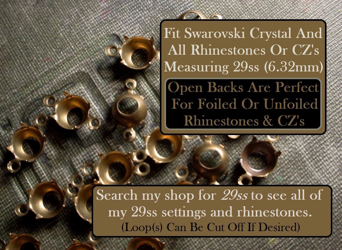 36pc Vintage Brass 29ss Swarovski Crystal Cup Settings 2 Ring Connectors 6mm For Round Pointed Back Chaton Rhinestones Aged Matte Patina 8B __etsy:874602884