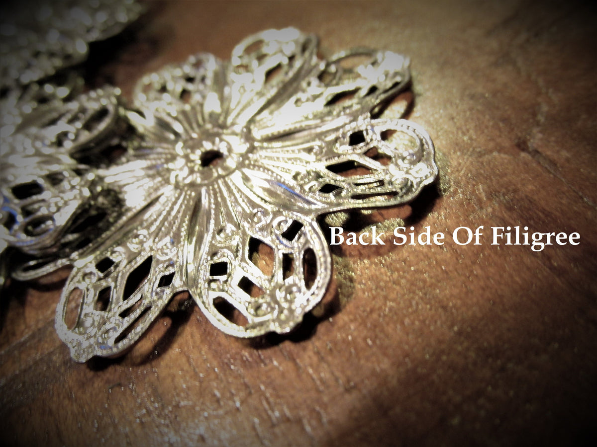 6pc Vintage Filigree Flowers Large 45mm 1 3/4 Inch Open Work Round Steel Sterling? Silver Color Plt Floral Jewelry Art Craft Supplies Lot A4 __etsy:3522028217