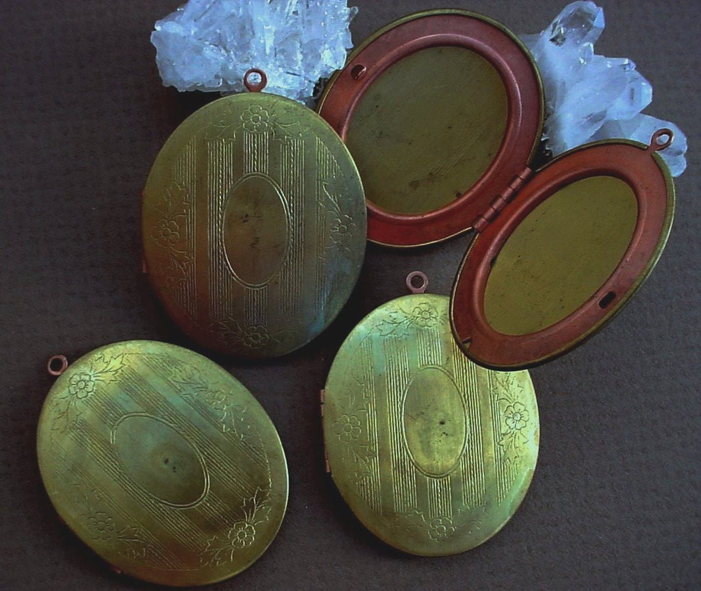 2pc Vintage 50mm Solid Brass Locket Wholesale Copper Steel Frame Large Pendant Engrave Art Deco Design Flower Leaf Blank Oval Disk Bulk W6 __etsy:752069555
