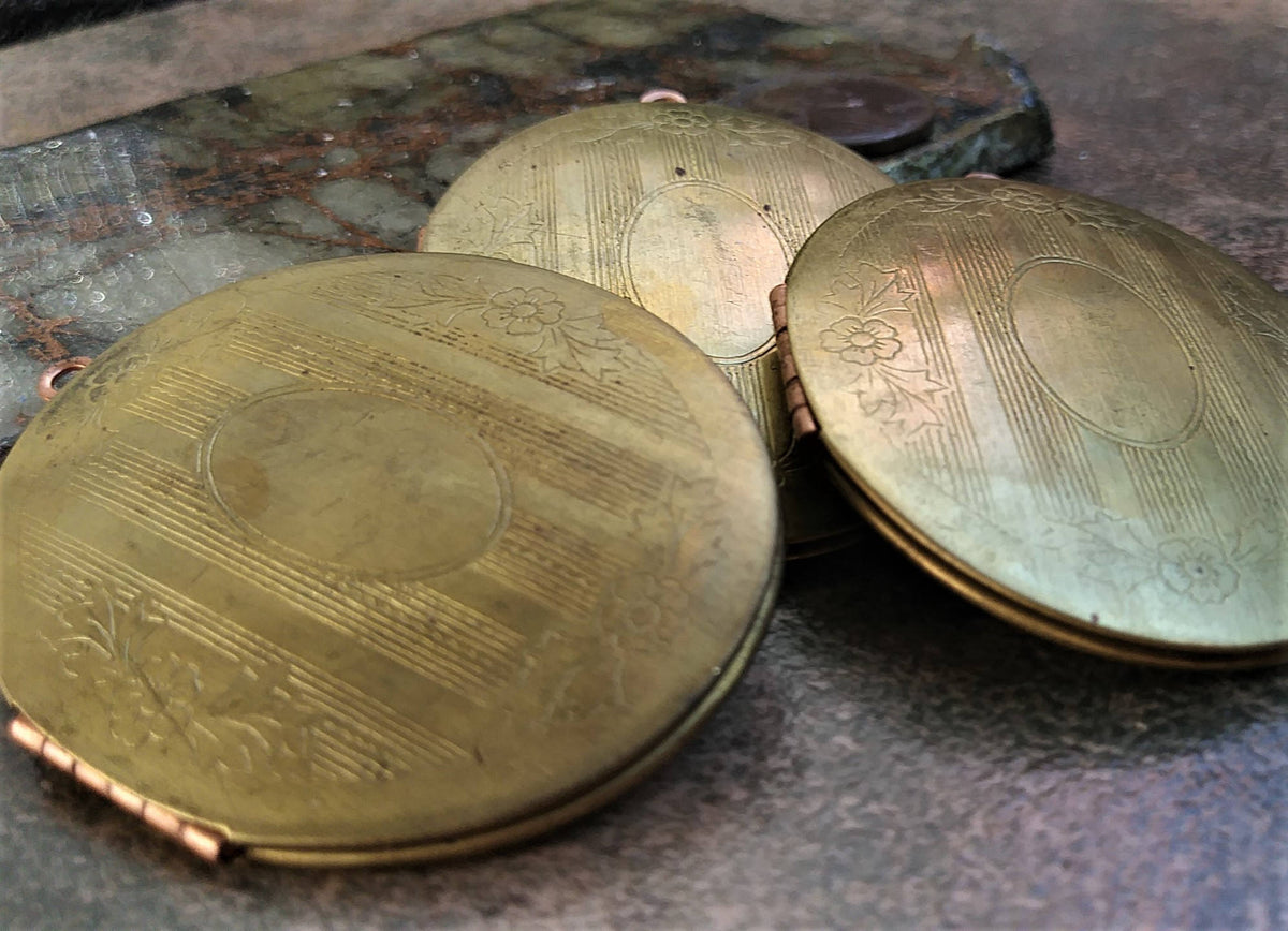 2pc Vintage 50mm Solid Brass Locket Wholesale Copper Steel Frame Large Pendant Engrave Art Deco Design Flower Leaf Blank Oval Disk Bulk W6 __etsy:1379202537