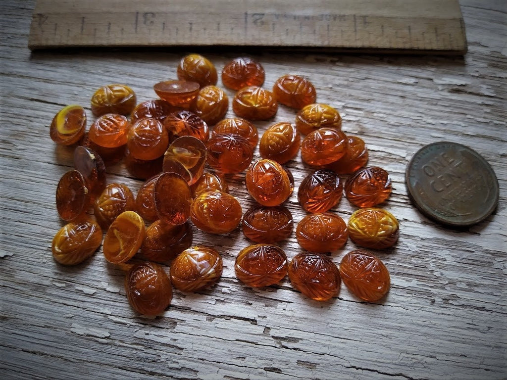 20pc Vintage 10x8 mm Amber Scarabs Plastic Stones Cabochons Oval Egyptian Pharaoh Beetle Opaque Butterscotch Translucent Baltic Mixed Lot W2 __etsy:2471334536