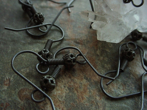2pc 4mm Filigree Bead French Hook Ear Wire Goth Victorian Dark Brown Black Aged Hand Oxidized Brass Bronze Natural Patina Jewelry Finding 2K __etsy:572466818