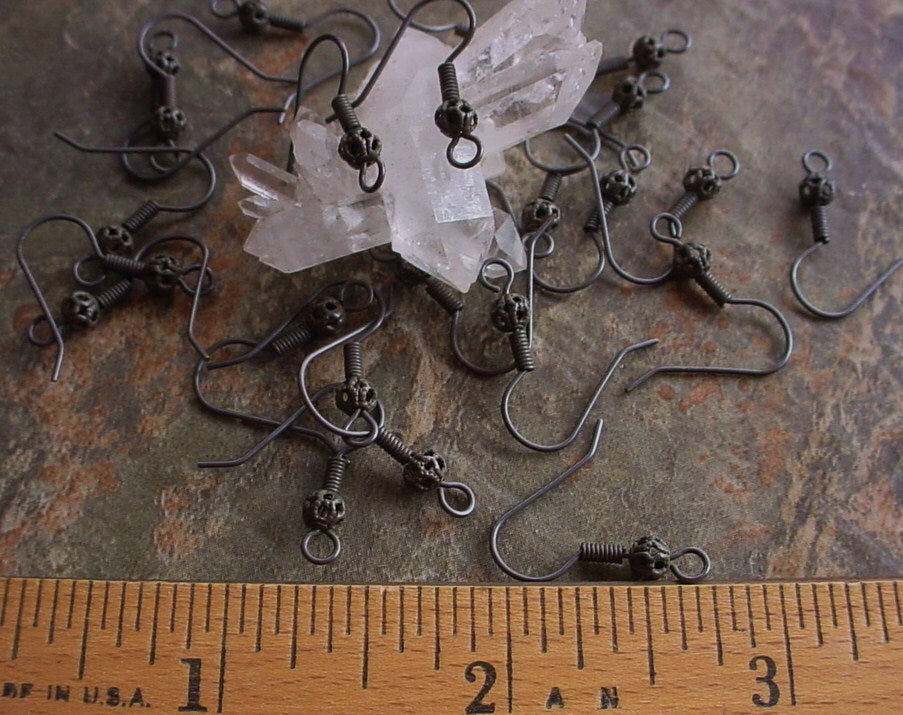 2pc 4mm Filigree Bead French Hook Ear Wire Goth Victorian Dark Brown Black Aged Hand Oxidized Brass Bronze Natural Patina Jewelry Finding 2K __etsy:572579703